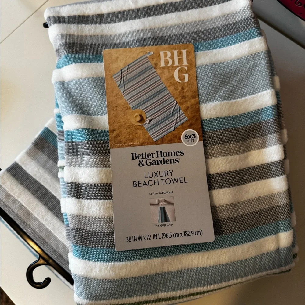 Better Homes And Gardens Blue, White, Gray & Green Striped Beach Towel